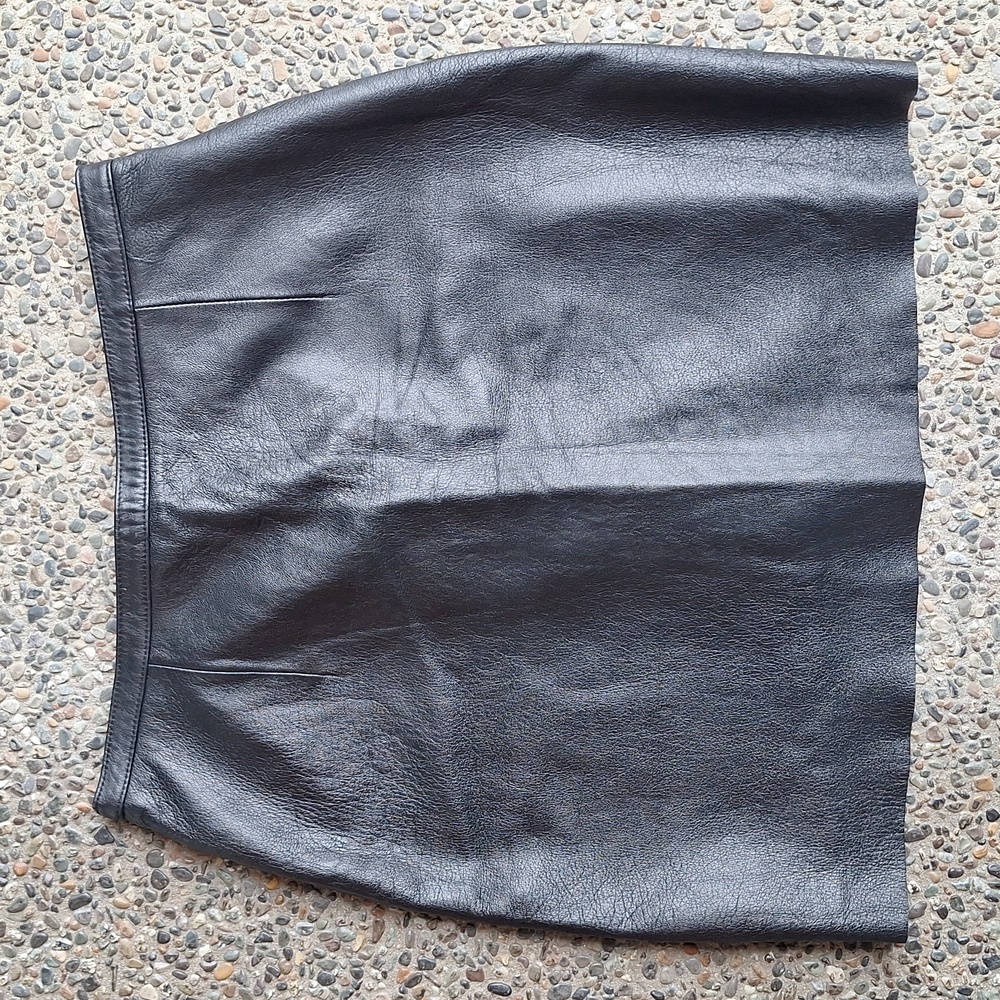 Vintage Pelle Studio x Wilsons Leather Black Leather Mini Skirt 10 Dark Academia - Picture 2 of 9